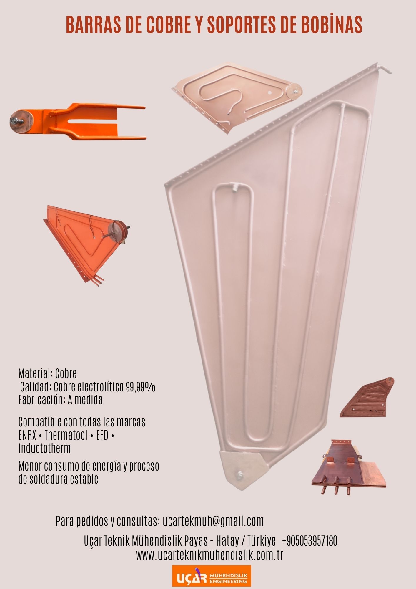 barras de cobre y soportes de bobinas